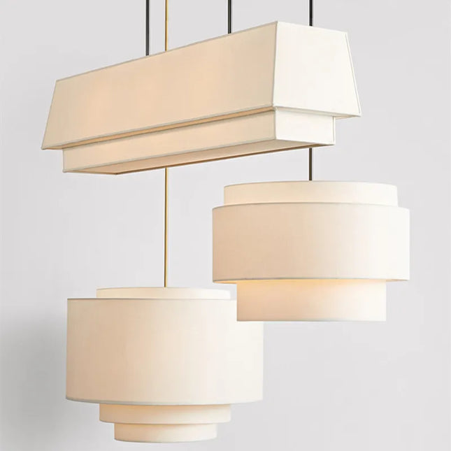 Suspension multi-niveaux style japonais avec abat-jour en tissu minimaliste — LZ4XJ9
