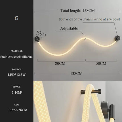 applique murale led minimaliste en fibre tissée en silicone souple