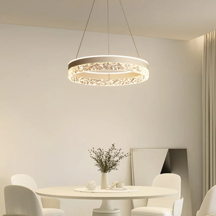 Plafonnier LED suspendu design minimaliste avec anneaux en cristal — LZ4X9P2