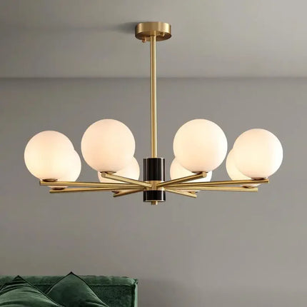Suspension luxe en cuivre doré avec globes en verre blanc — LZ4X9P2