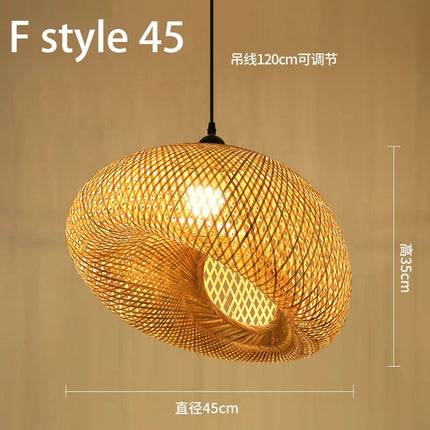 Lustre suspension style chinois fait main en bambou tressé vintage — LZ4Q9X