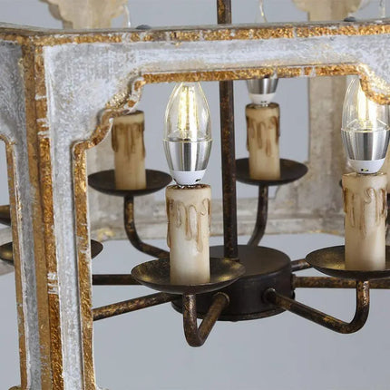 Lustre rétro américain en bois massif pour villa vintage — LZ4Q7N2