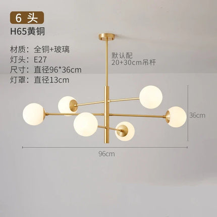 Lustre suspension nordique en verre et cuivre design moderne — LZ4X9T