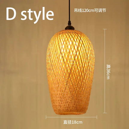 Lustre suspension style chinois fait main en bambou tressé vintage — LZ4Q9X