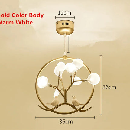 Lustre suspension cage à oiseaux design nordique branche d'arbre — LZ4M9Q1