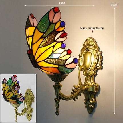 Applique murale papillon style Tiffany avec miroir vitrail méditerranéen — LZ4X9QJ