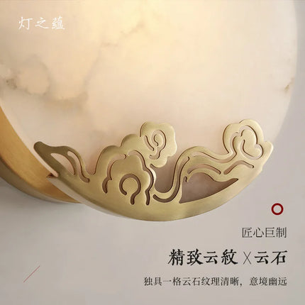 Applique murale en cuivre avec abat-jour en marbre et miroir luxueux — LZ4X9JQ