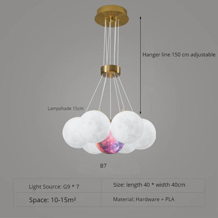 Lustre suspension nordique LED forme bulle planète lune — LZ4X9P2