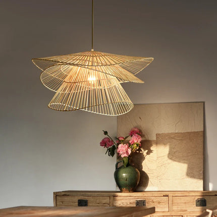Lustre LED créatif en bambou et rotin pour décoration intérieure — LZ4P7X