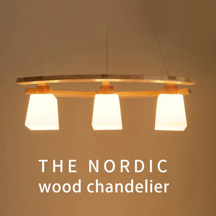Lustre suspension bois créatif à trois têtes pour café et restaurant — LZ4X9M