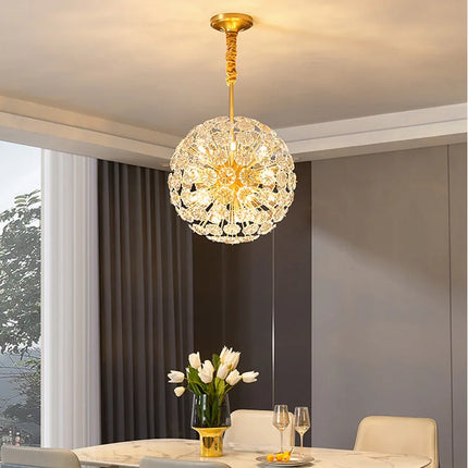 Lustre suspension LED décoratif motif pissenlit en cuivre et cristal — LZ4X9T