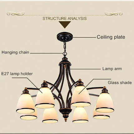 Lustre vintage en fer et bronze avec abat-jour en verre style loft — LZ4X9P