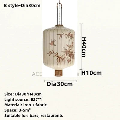 Lanterne suspension en tissu chinois à motif dessiné à la main pour salon et restaurant — LZ4X9P