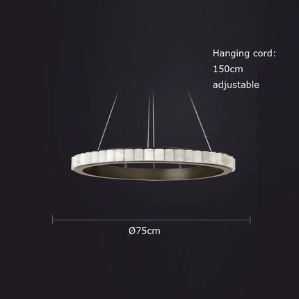 Lustre LED postmoderne anneaux ronds marbre noir et or pour salle à manger — LZ4P9XQ