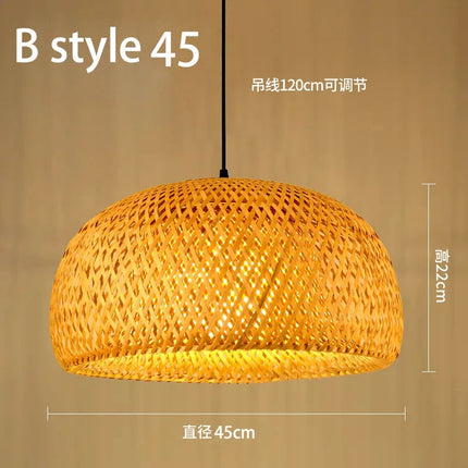 Lustre suspension style chinois fait main en bambou tressé vintage — LZ4Q9X