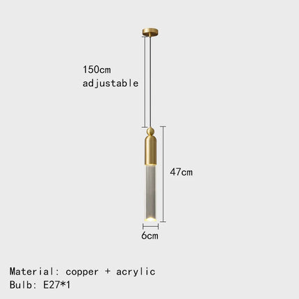 Lustre cylindrique LED en cuivre et acrylique transparent — LZ4X9T1