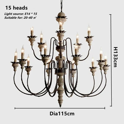 Lustre suspension rétro artisanal en bois massif décoratif — LZ4X9M