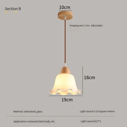 Lustre suspendu moderne en bois et verre style nordique LED — LZ4X9Q