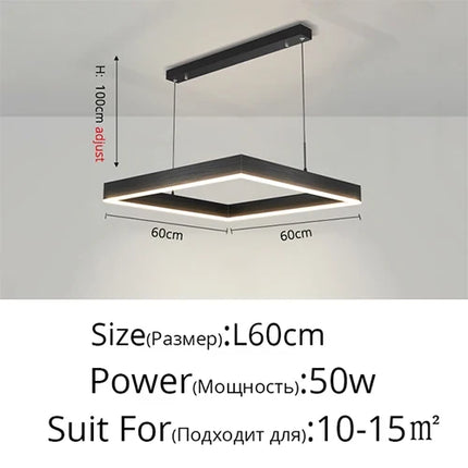 Lustre LED carré noir moderne pour salon et cuisine — LZ4X9P