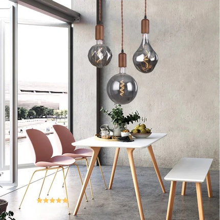 Lustre rétro en verre d'art avec bois massif pour intérieur — LZ4X9P