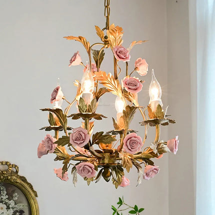 Lustre LED floral en céramique et cuivre pour intérieur décoratif — LZ4X9J