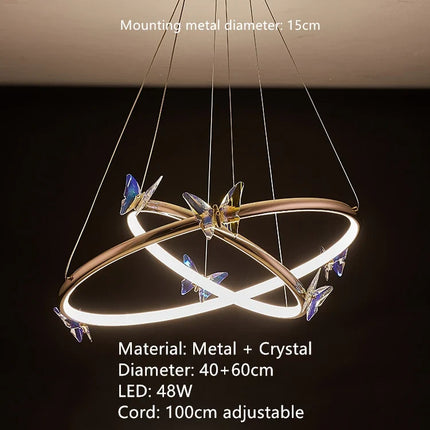 Lustre LED papillon avec anneau doré et cordon réglable — LZ4X9P
