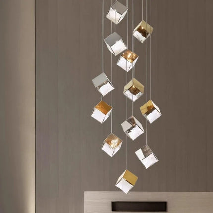 Suspension plafonnier carré en cristal style Scandinavie pour escalier et salon — LZ4X9T2