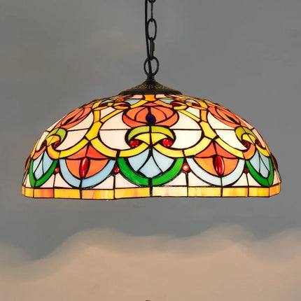 Lustre suspension en verre coloré style Tiffany européen rétro — LZ4G7X2
