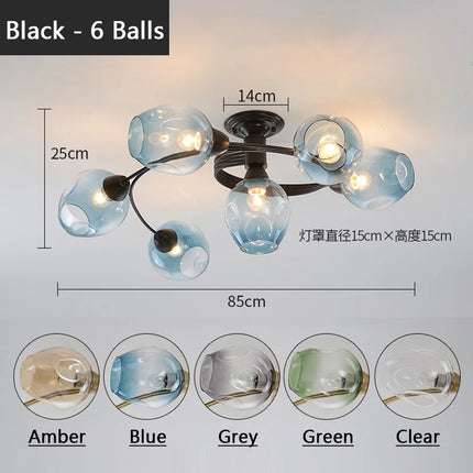 lustre moléculaire led en verre pour table à manger