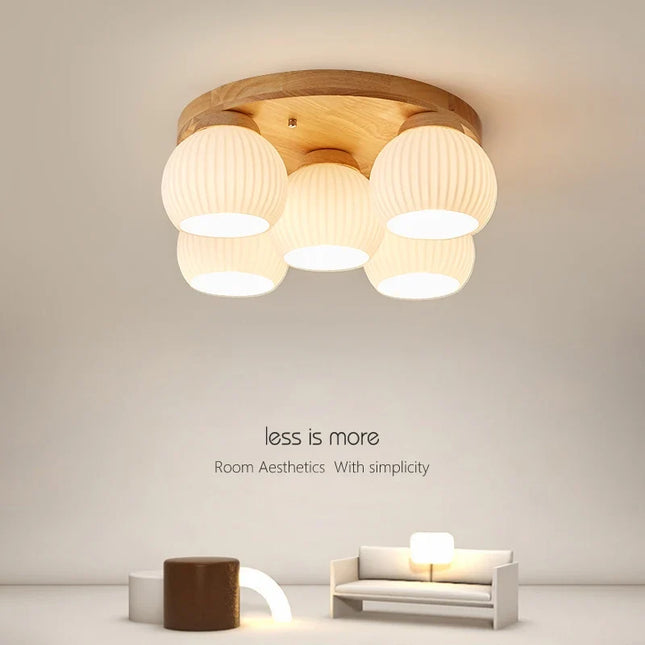 Lustre suspension nordique rondins bois massif style tatami japonais — LZ4X9P2