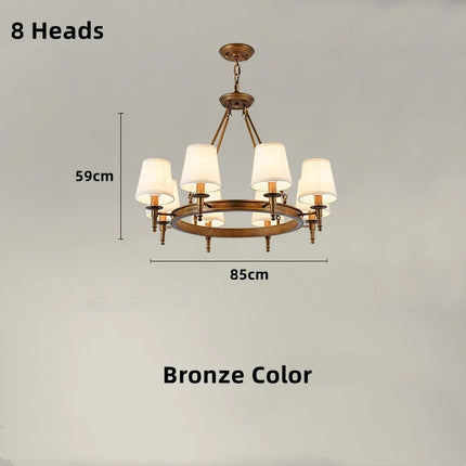 lustre classique américain en fer forgé avec abat-jour tissu