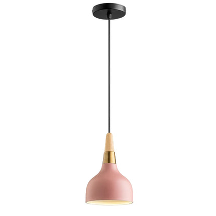 Suspension LED nordique en fil de fer forme macaron bois — LZ4X9P2