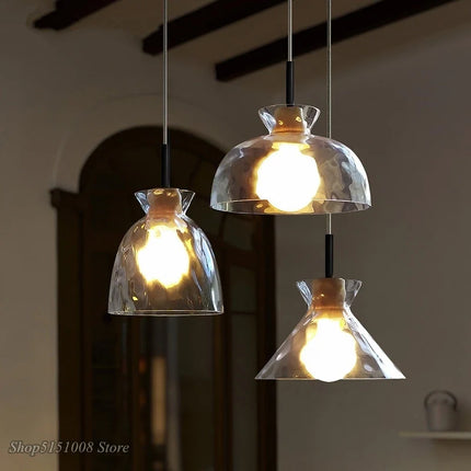 Suspension LED japonaise en bois et verre décoratif — LZ4X9P2