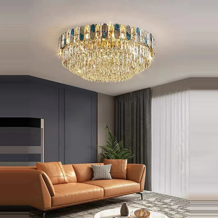 Plafonnier LED art déco en cristal doré et acier inoxydable — LZ7D9Q2N