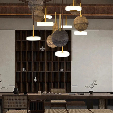 Plafonnier suspension moderne en marbre et bois élégant — LZ4X9T2