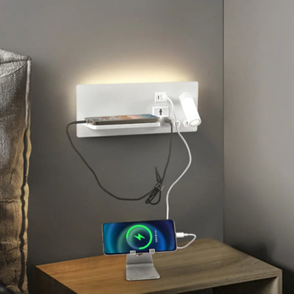 Applique murale avec lampe de chevet, chargeur sans fil USB-C et projecteur rotatif — LZ4X9P2