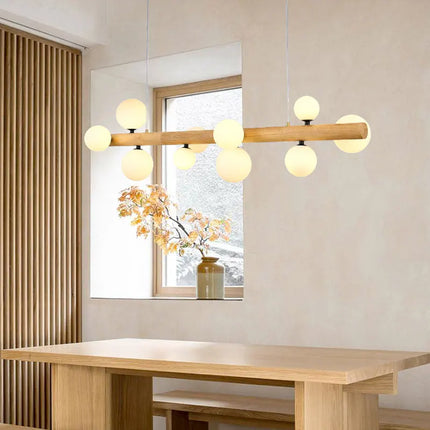 Lustre moderne en bois avec verre laiteux pour intérieur contemporain — LZ4P9XJ