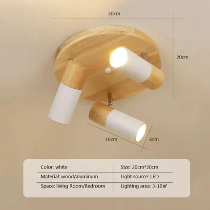 Plafonnier LED rotatif multi-têtes en bois style nordique décoratif — LZ4X9J