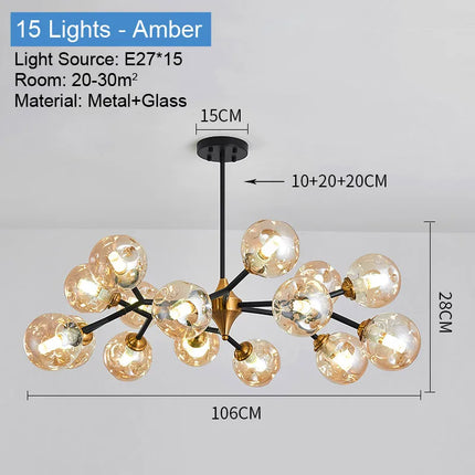 Boule de verre nordique Led plafond lustre noir suspension lumières décor à la maison suspendus Lustres luminaire salon salle à manger chambre