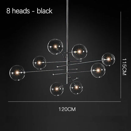Suspension boule de verre LED design nordique noir et or pour salon — LZ4X9P2