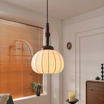 Lustre suspension en soie et bois style chinois pour intérieur — LZ4X9P2