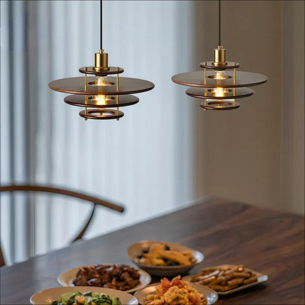 Lustre suspension minimaliste en verre et bois style rétro wabi-sabi — LZ4X9P2