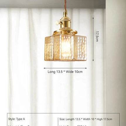 Suspension LED vintage en verre et laiton style japonais — LZ4P9XQ