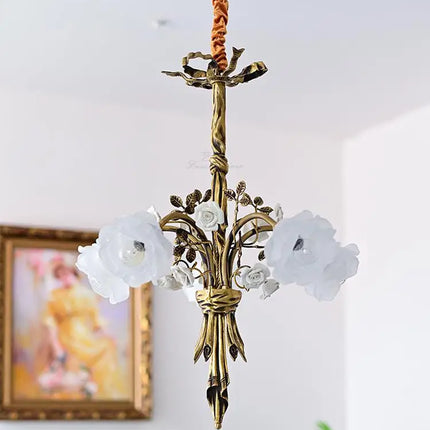 Lustre LED cuivre avec verre rose style classique européen — LZ4X9T1