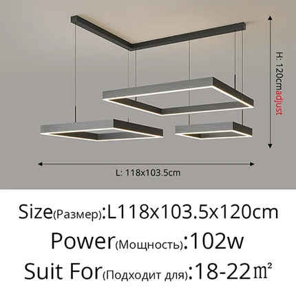 Lustre LED carré noir moderne pour salon et cuisine — LZ4X9P