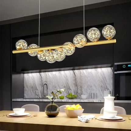 Lustre suspension nordique longue boule en verre doré pour bar — LZ4X9M