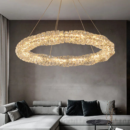 Lustre anneau LED dimmable en cristal pour intérieur moderne — LZ7XQ2