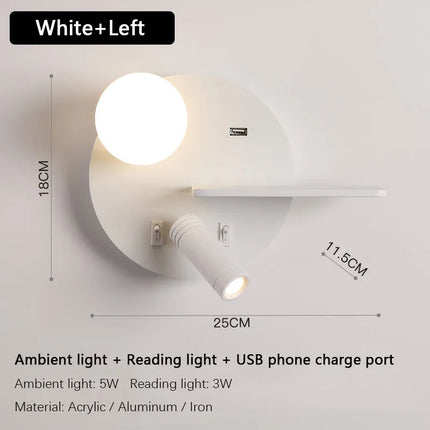 Applique murale LED avec chargeur USB pour téléphone portable — LZ4G7M9
