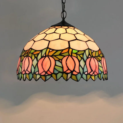 Lustre suspension en verre coloré style Tiffany européen rétro — LZ4G7X2