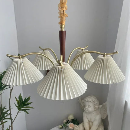 Lustre suspension nordique avec abat-jour en tissu plissé — LZ4X9T